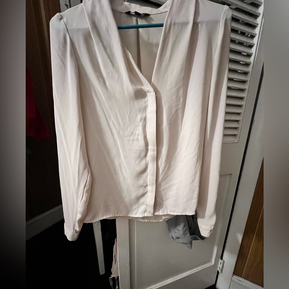 Sheer cream long sleeve button up blouse